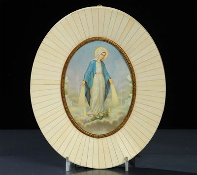 Cromolito Raffigurante Madonna Entro Cornice in Avorio, XX Secolo