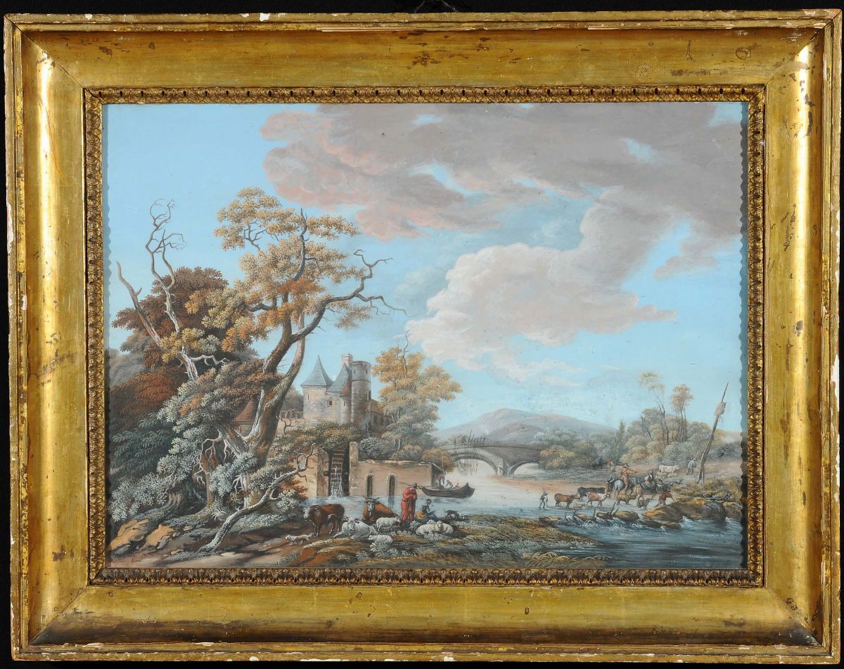 Anonimo del XIX Secolopaesaggio con Fiume e Figure