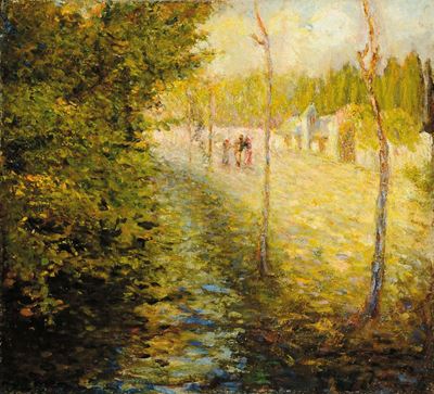Plinio Nomellini (1866-1943), Attribuito Apaesaggi con Figure