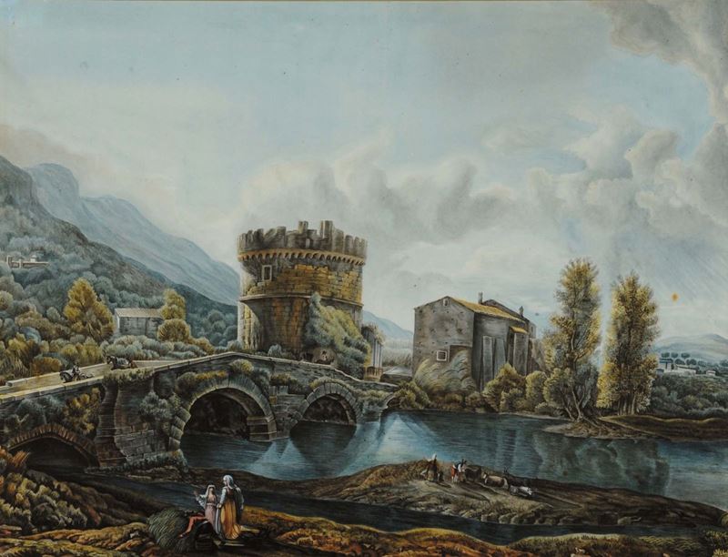 Anonimo del XIX secolo Veduta di Ponte Lucano  - Asta Antiquariato e Dipinti Antichi - Cambi Casa d'Aste