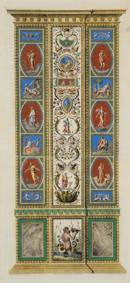 Coppia di stampe raffiguranti le logge di Raffaello in Vaticano, XVIII secolo
