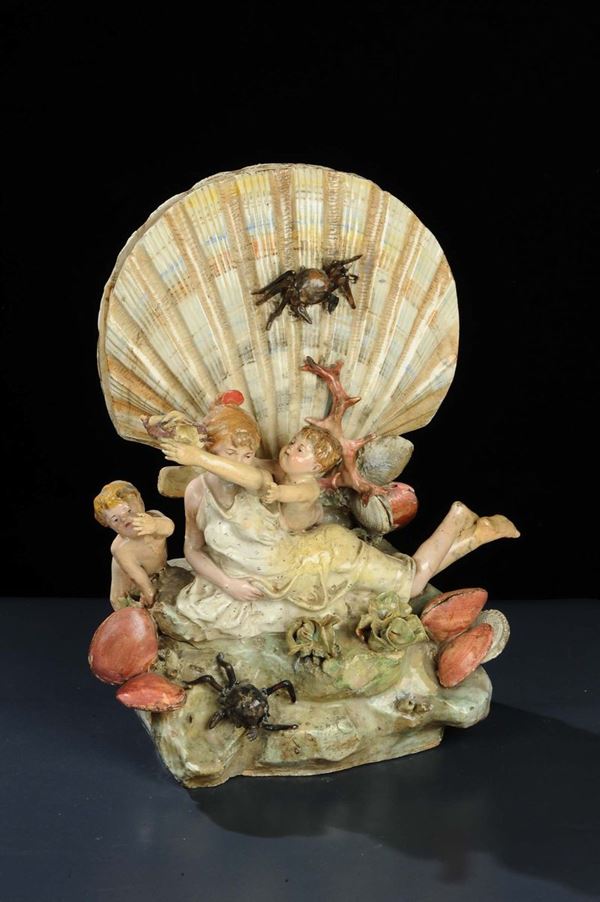 Porta fiori in ceramica smaltata, Napoli XX secolo