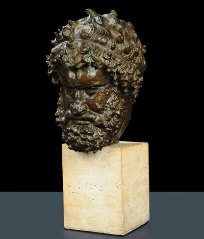 Scultura in Bronzo Raffigurante Testa di Atleta, XIX Secolo