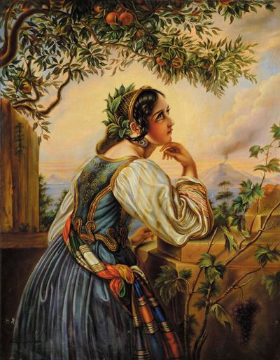 Anonimo Napoletano del XIX Secolofanciulla in Costume Tradizionale