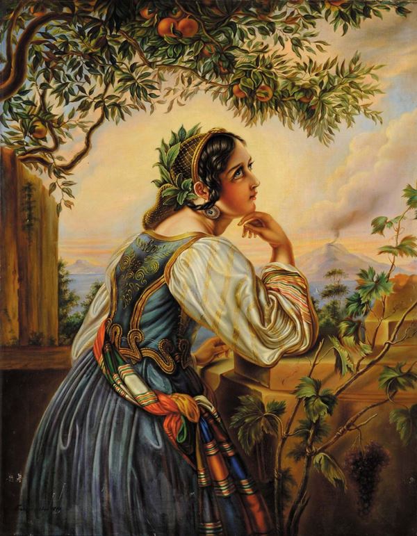 Anonimo Napoletano del XIX secolo Fanciulla in costume tradizionale