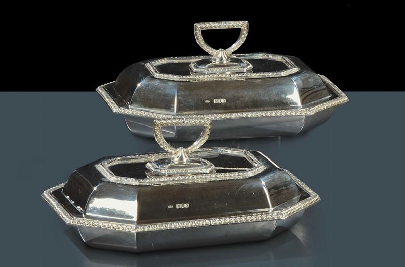 Coppia di legumiere ottagonali in argento, Londra 1898  - Asta Antiquariato e Dipinti Antichi - Cambi Casa d'Aste