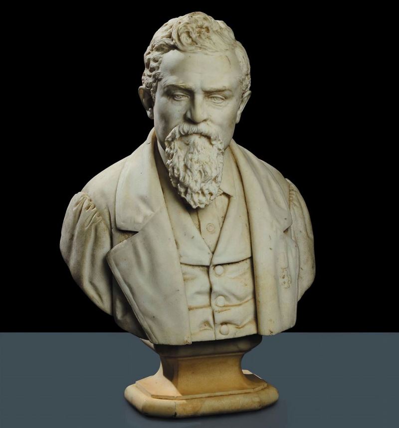 Busto in marmo bianco rafigurante nobiluomo, XIX secolo  - Asta Antiquariato e Dipinti Antichi - Cambi Casa d'Aste