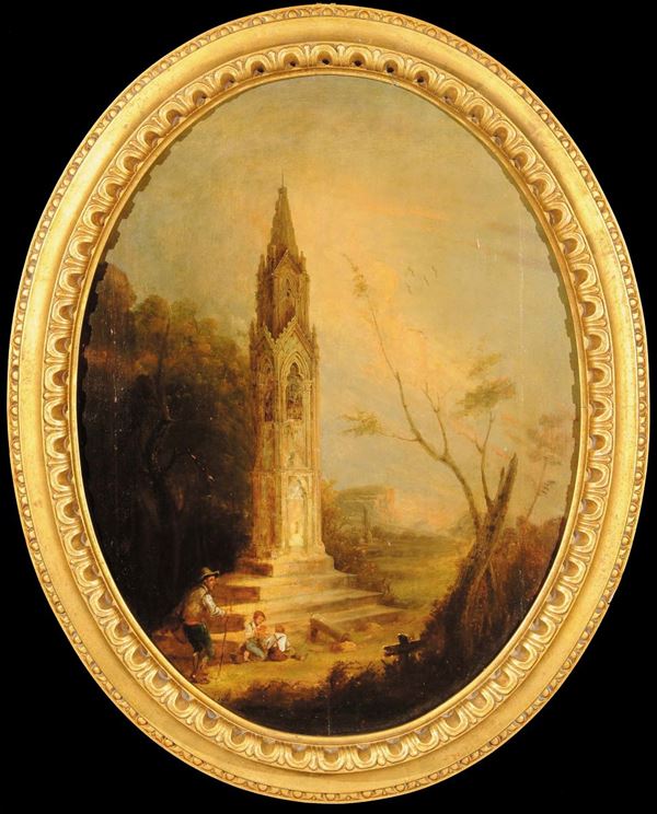 Scuola del XVIII secolo Paesaggio con architetturaPaesaggio con architettura