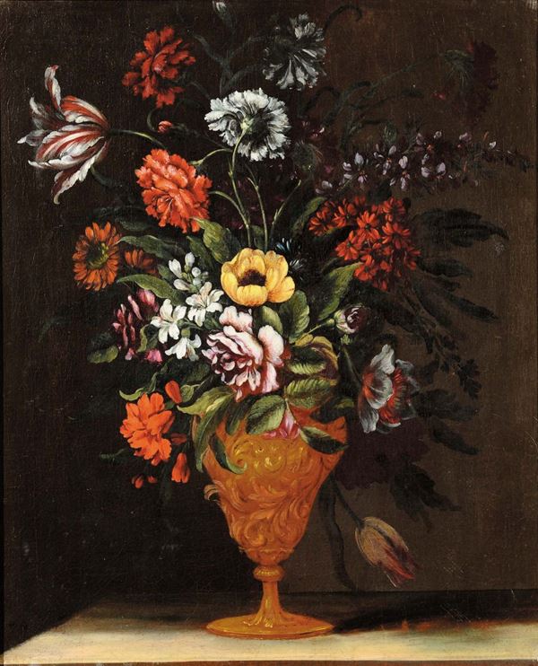 Scuola del XVII secolo Natura morta con vaso di fiori