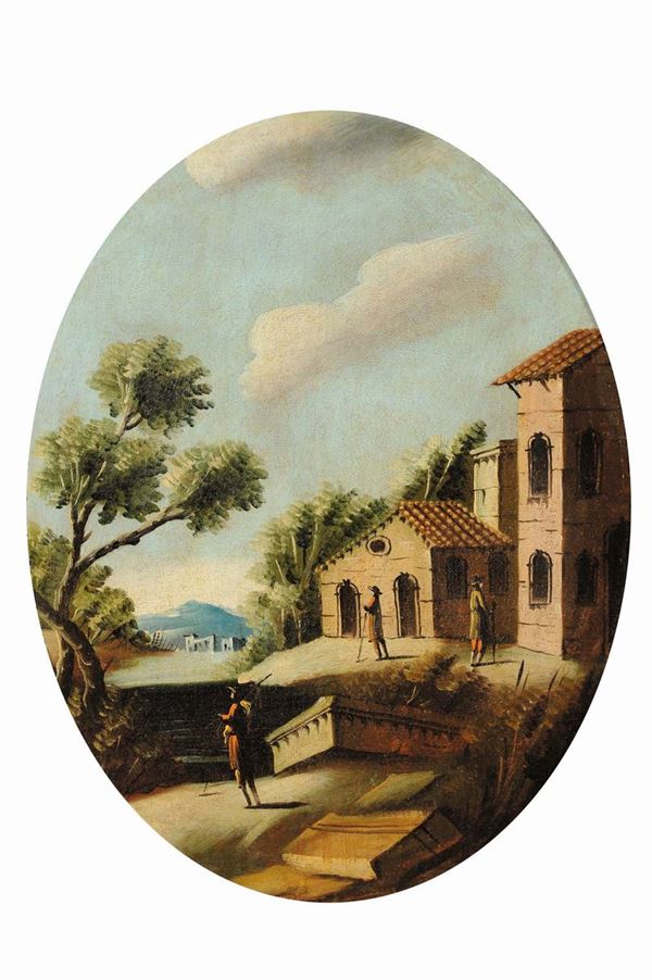 Scuola del XVIII secolo Paesaggio con case