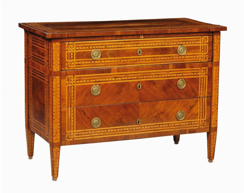 Comò Luigi XVI in legno lastronato e filettato,  XVIII secolo  - Auction Antiques and Old Masters - Cambi Casa d'Aste