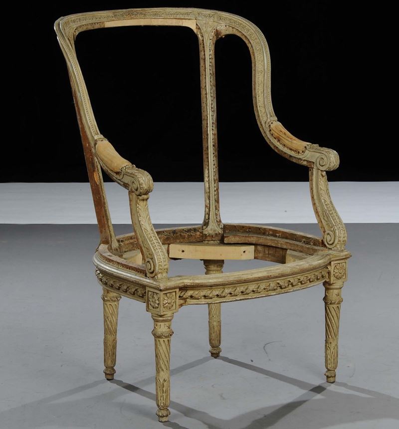 Poltrona in stile Luigi XVI laccata, XX secolo  - Asta Antiquariato e Dipinti Antichi - Cambi Casa d'Aste