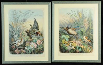 Due Litografie a Colori Raffiguranti Composizioni Decorative