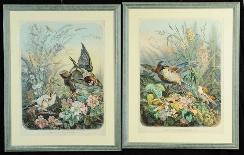 Due litografie a colori raffiguranti composizioni decorative  - Asta Antiquariato e Dipinti Antichi - Cambi Casa d'Aste