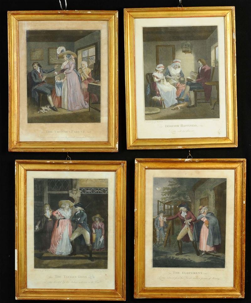 Quattro stampe a colori di Morland, Inghilterra XIX secolo  - Asta Antiquariato e Dipinti Antichi - Cambi Casa d'Aste