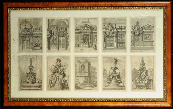 Dieci stampe a soggetto architettonico in una cornice