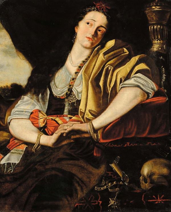 Scuola Italiana del XVIII secolo Figura femminile con Vanitas