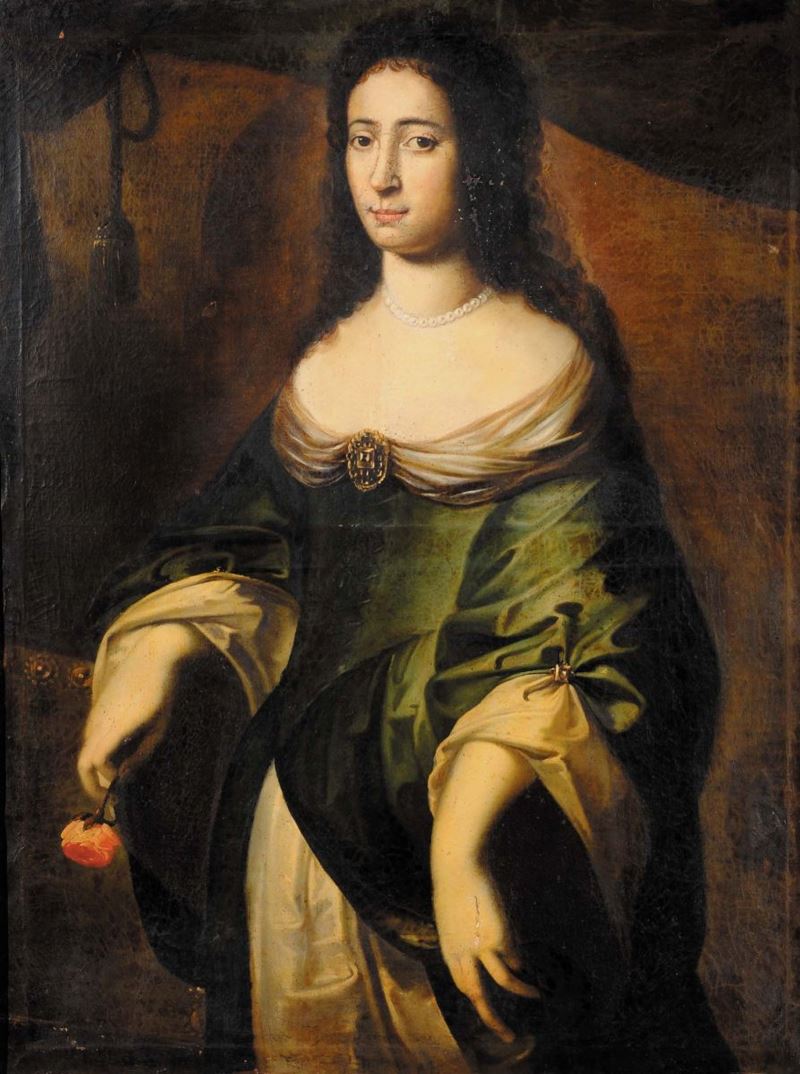 Scuola Piemontese del XVIII secolo Ritratto femminile con rosa  - Asta Antiquariato e Dipinti Antichi - Cambi Casa d'Aste