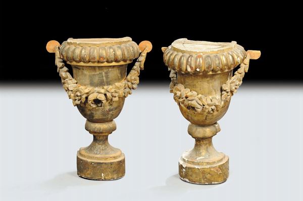 Coppia di vasi Neoclassici in legno, XIX secolo