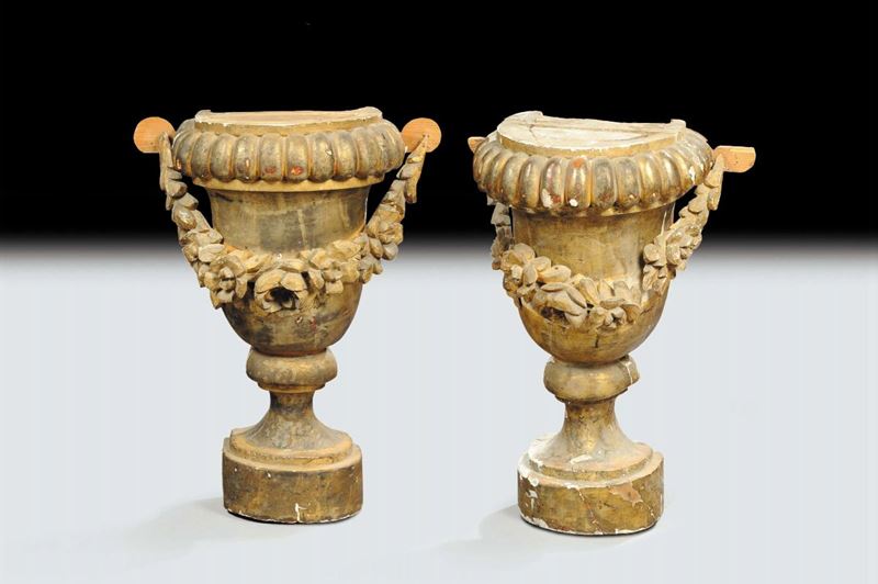 Coppia di vasi Neoclassici in legno, XIX secolo  - Asta Antiquariato e Dipinti Antichi - Cambi Casa d'Aste