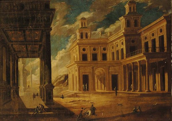 Scuola Italiana del XVIII secolo Architetture con figure