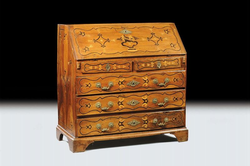 Ribalta Luigi XIV in noce intarsiata e filettata, XVIII secolo  - Auction Antiquariato e Dipinti Antichi - Cambi Casa d'Aste