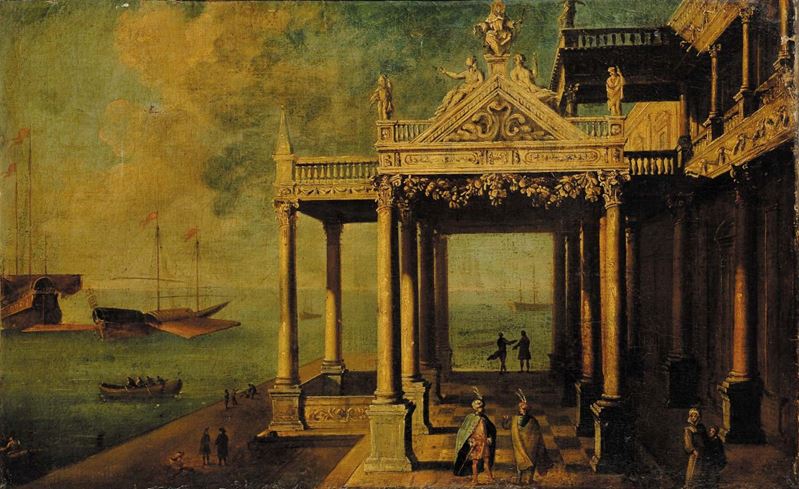 Scuola del XVIII secolo Veduta di Venezia con architettura  - Asta Antiquariato e Dipinti Antichi - Cambi Casa d'Aste