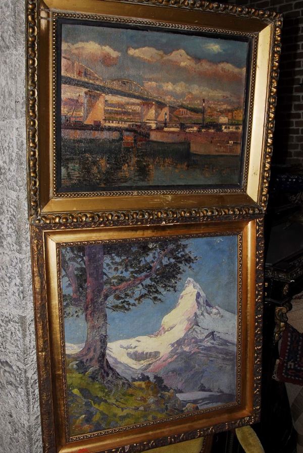 Due dipinti ad olio raffigurante paesaggi