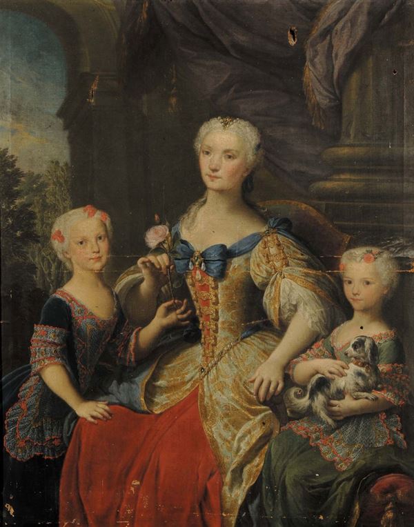 Scuola Francese del XVII secolo Dama con figlie
