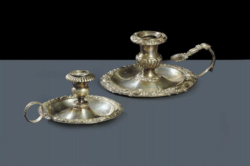 Due bugie diverse in argento, XIX secolo  - Auction Antiquariato e Dipinti Antichi - Cambi Casa d'Aste