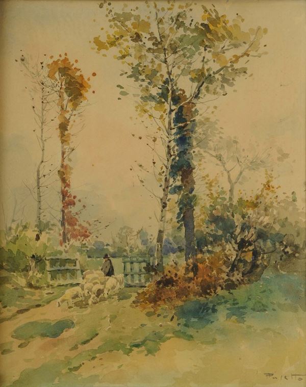 Anonimo del XX secolo Paesaggio con gregge