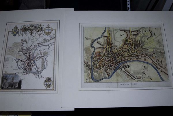 Lotto di due incisioni raffiguranti cittˆ