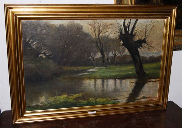 Linda Ferrario (1876-1957) Paesaggio lacustre
