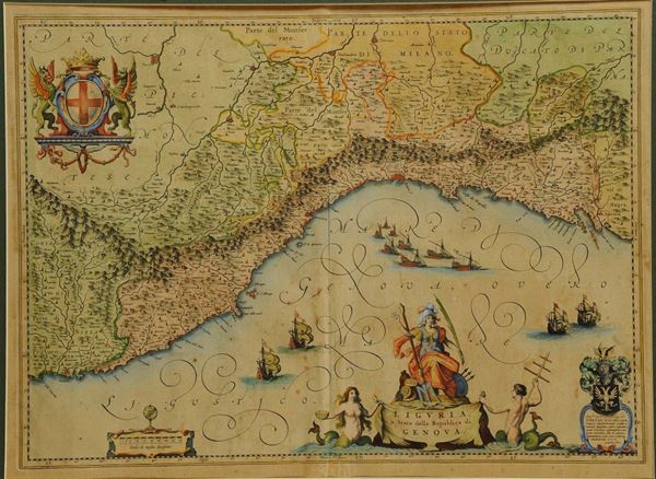 Carta acquerellata raffigurante la Liguria,1670-1680
