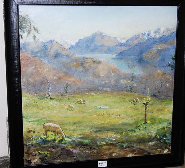 Luigi Turolo (1875-1957) Paesaggio con pecore