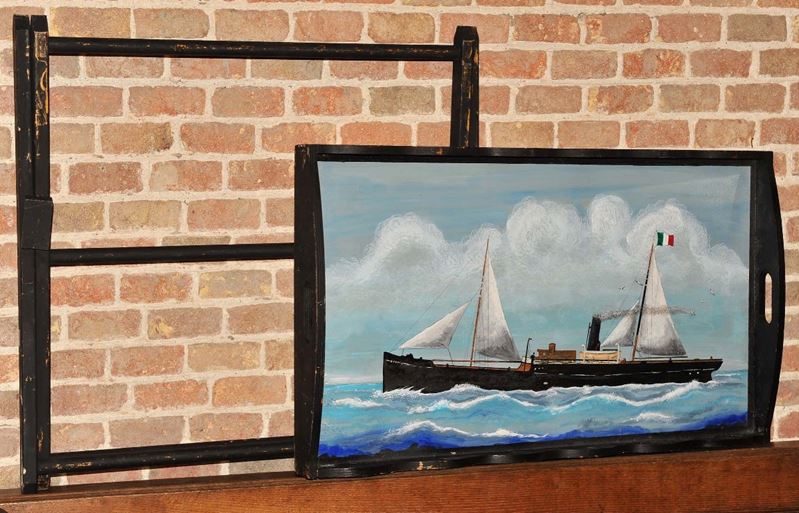 Vassoio da tavolo in legno con marine dipinte  - Asta Antiquariato e Dipinti Antichi - Cambi Casa d'Aste