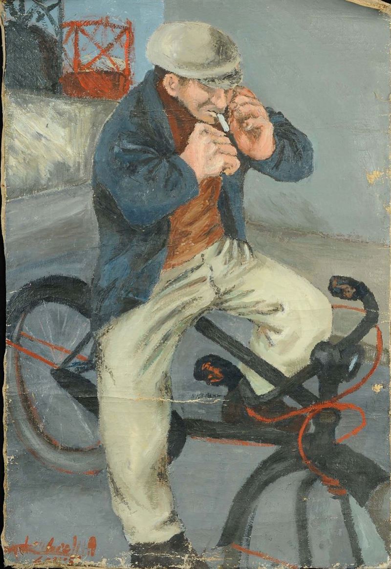 Maria Antonietta Gambaro (1929-1981) Uomo in bicicletta  - Asta Antiquariato e Dipinti Antichi - Cambi Casa d'Aste