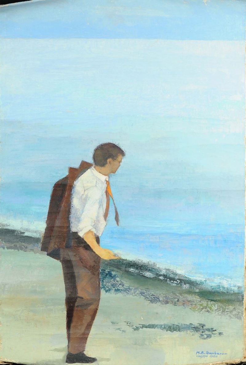 Maria Antonietta Gambaro (1929-1981) Uomo ulla spiaggia  - Auction Antiquariato e Dipinti Antichi - Cambi Casa d'Aste