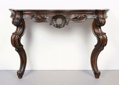 Coppia di Console Rustiche in Legno Massello di Castagno, Fine XIX Secolo