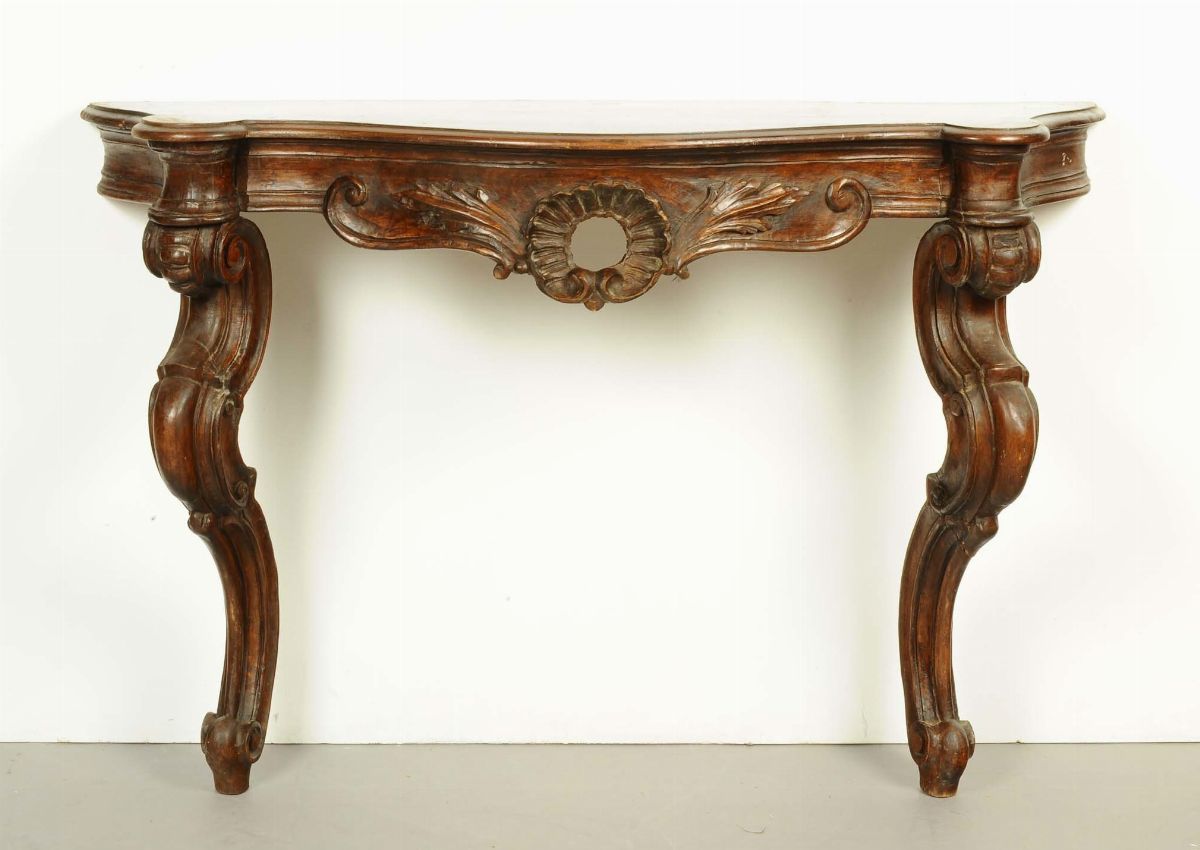 Coppia di Console Rustiche in Legno Massello di Castagno, Fine XIX Secolo