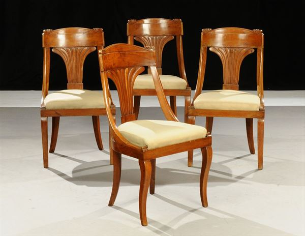 Quattro sedie tipo Carlo X, XIX secolo
