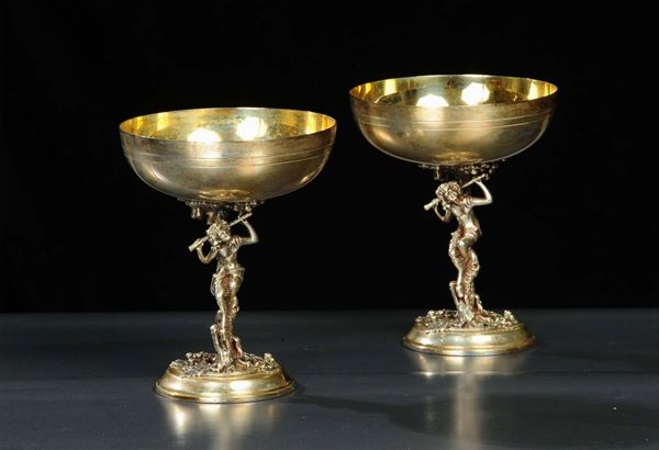 Coppia di coppe in argento, XX secolo