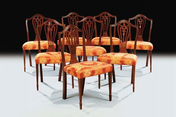 Otto sedie in mogano, Inghilterra XIX secolo