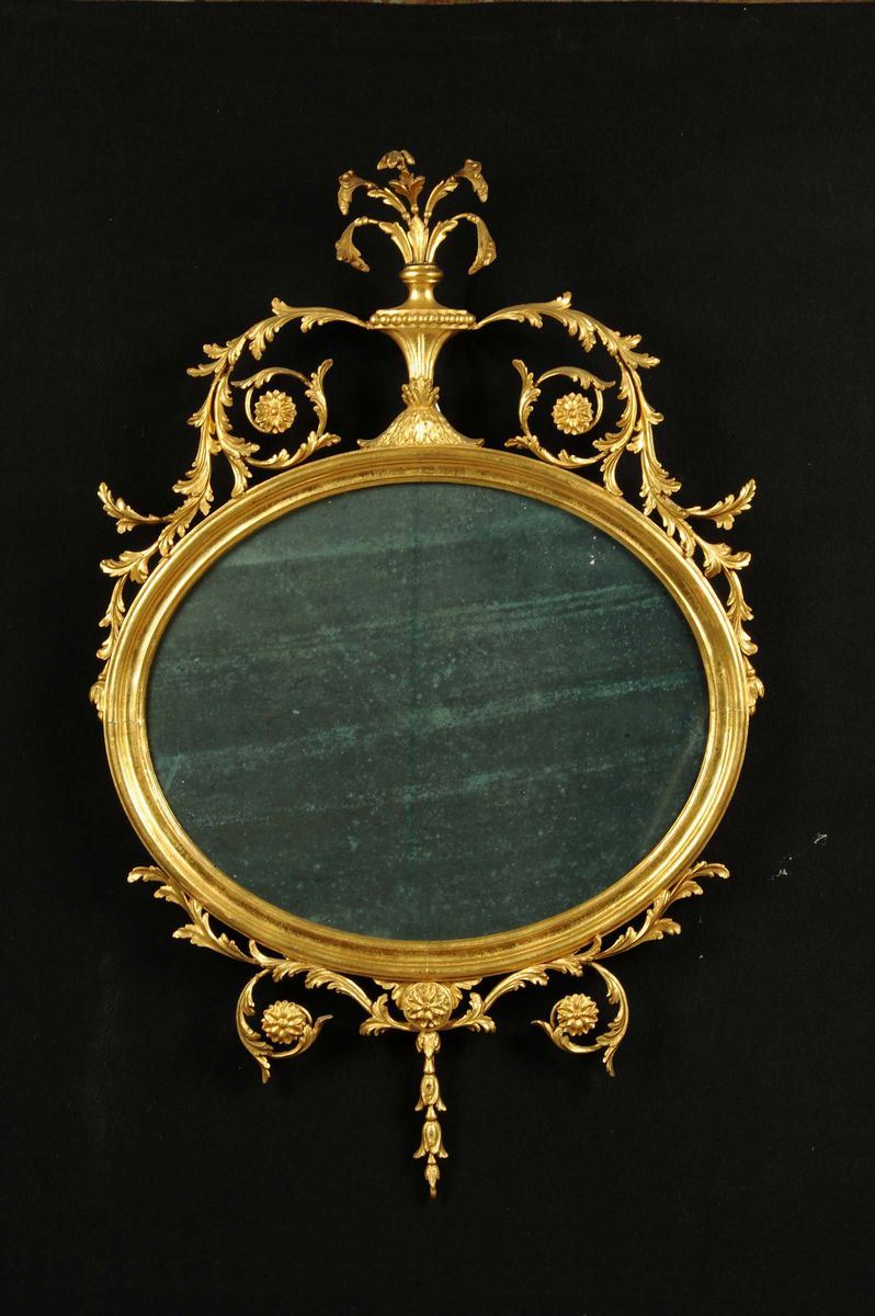 Specchio ovale dorato in stile Luigi XVI, fineXIX secolo  - Auction Antiquariato e Dipinti Antichi - Cambi Casa d'Aste