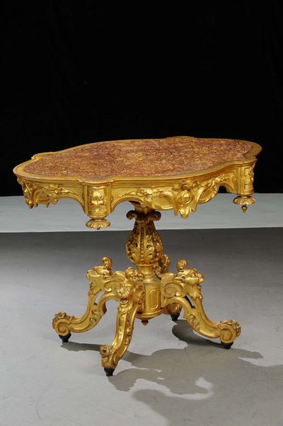 Tavolino da Salotto in Legno Intagliato e Dorato, XIX Secolo