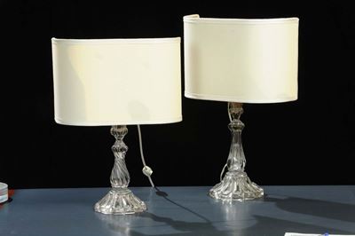 Coppia di Candelieri in Vetro Montati a Lampada