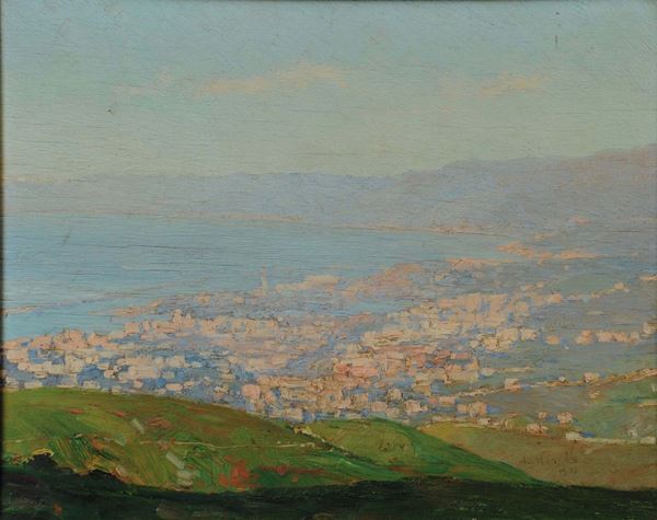 Amedeo Merello (1890-1979) Panorama di Genova dal monte Fasce