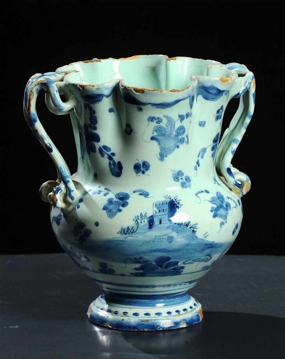 Vaso Biansato in Maiolica, Savona XVIII Secolo