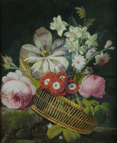 Scuola Francese del XIX Secolocesto con Fiori