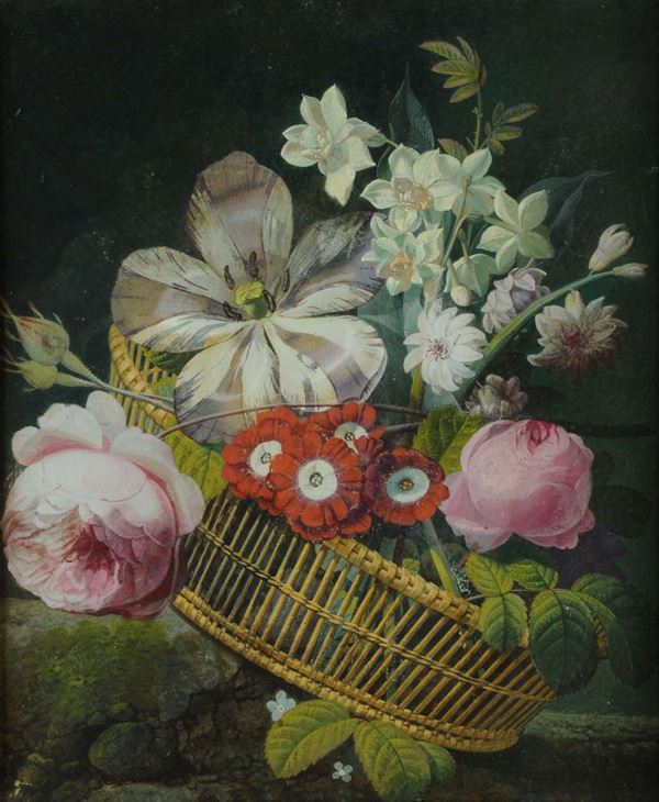 Scuola Francese del XIX secolo Cesto con fiori